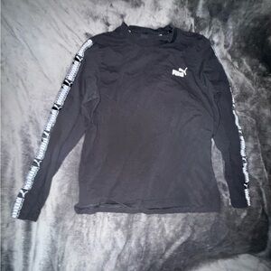 Puma Black Long Sleeve Tee with White Logo and Sleeve Tape GUC!